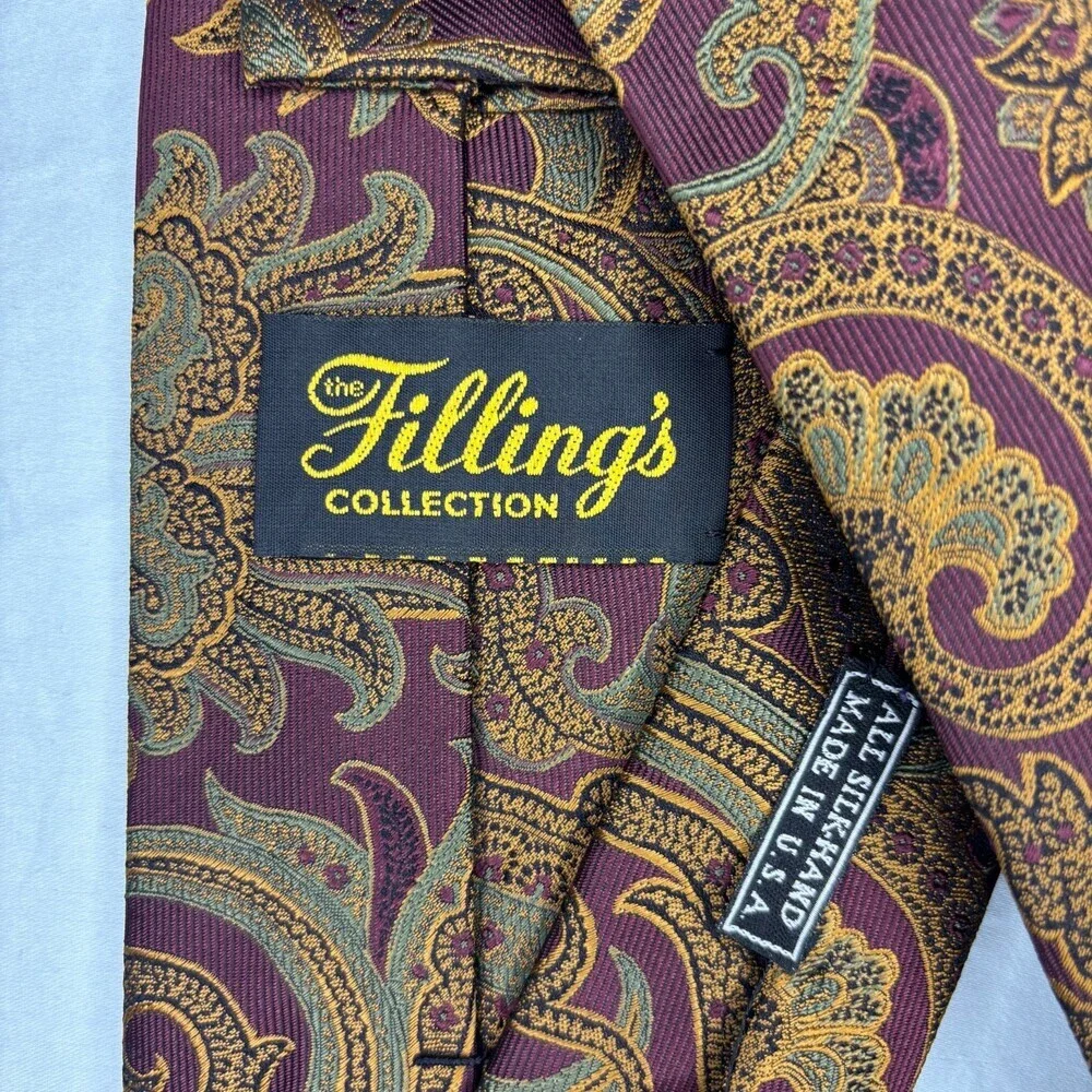 J.Z.Gallery Collection All Silk Burgundy Gold Paisley Tie Mens Lancaster Necktie